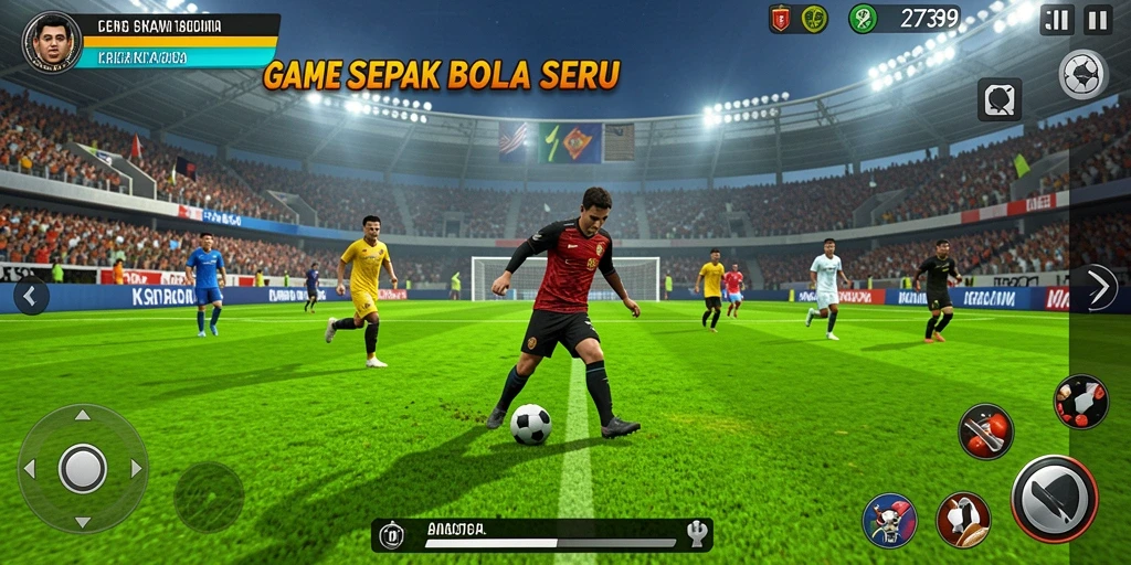 Screenshot game 2739 menampilkan aksi seru di lapangan sepak bola.