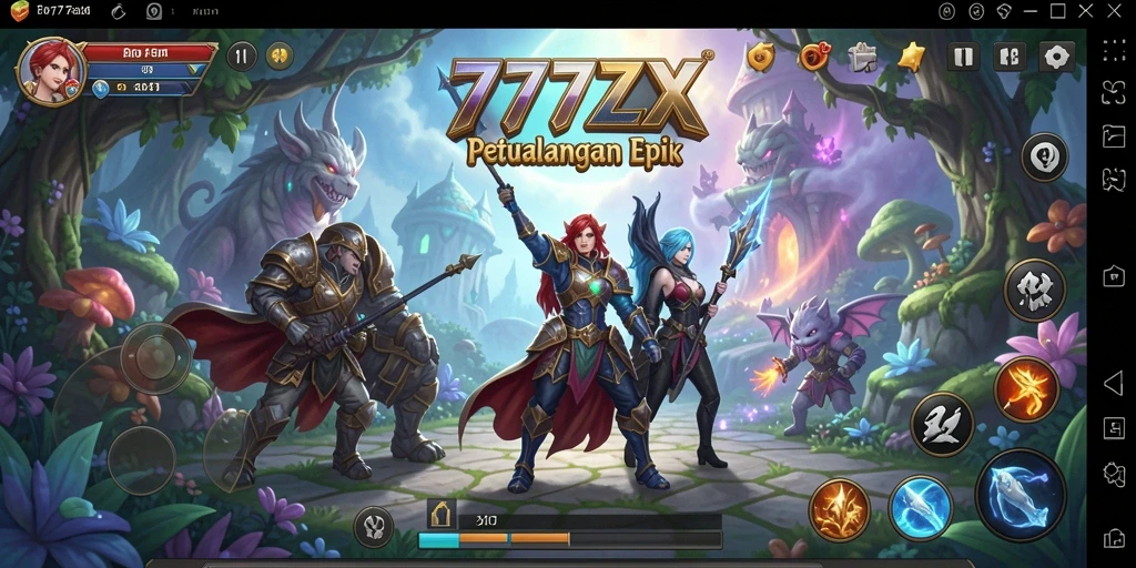 Tampilan gameplay 777ZX dengan aksi seru dan karakter menarik.