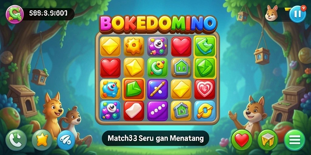Tampilan gameplay BOKEDOMINO yang seru dan penuh warna.