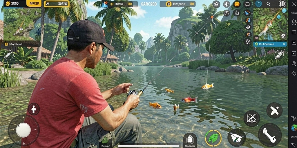 Tampilan gameplay GARCO200 dengan beragam lokasi memancing.