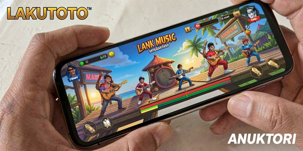 Tampilan game LAKUTOTO dengan animasi musik yang dinamis.