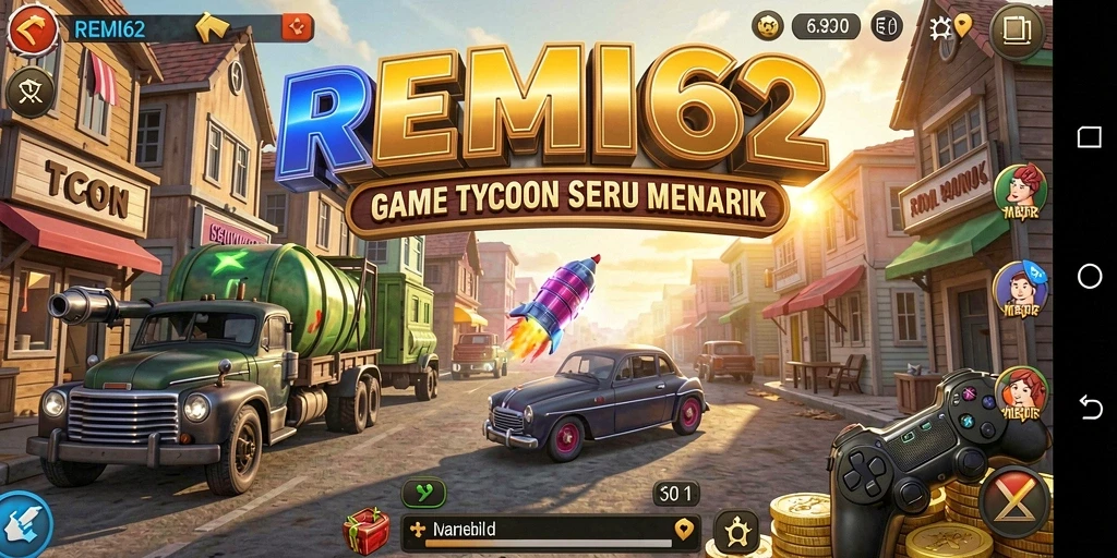 Tampilan gameplay <strong>REMI62</strong> yang menampilkan strategi manajemen bisnis.