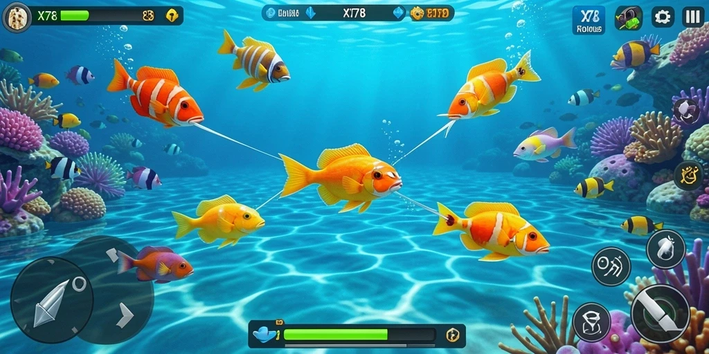 Screenshot gameplay X78 menampilkan aksi menembak ikan yang seru.