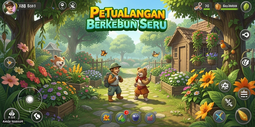 Tangkapan layar X88 menampilkan aktivitas seru berkebun dan merawat hewan.